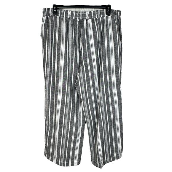 Briggs XX-Large Wide Leg Pants Linen Blend Striped Pull-On Pockets Hi-Rise Gray - Picture 3 of 6
